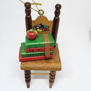 Vintage To My Teacher Books Apple on Wooden Chair Wood Christmas Ornament